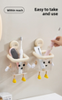 Cute Suction Cup Bathroom Organizer Wall Mounted Toothbrush Holder No Drill Storage Caddy with Drainage Holes for Electric Toothbrush Razor Toothpaste Cream White