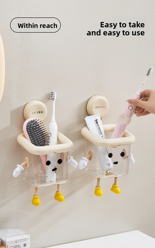 3 PCS Cute Suction Cup Bathroom Organizer Wall Mounted Toothbrush Holder No Drill Storage Caddy with Drainage Holes for Electric Toothbrush Razor Cream White