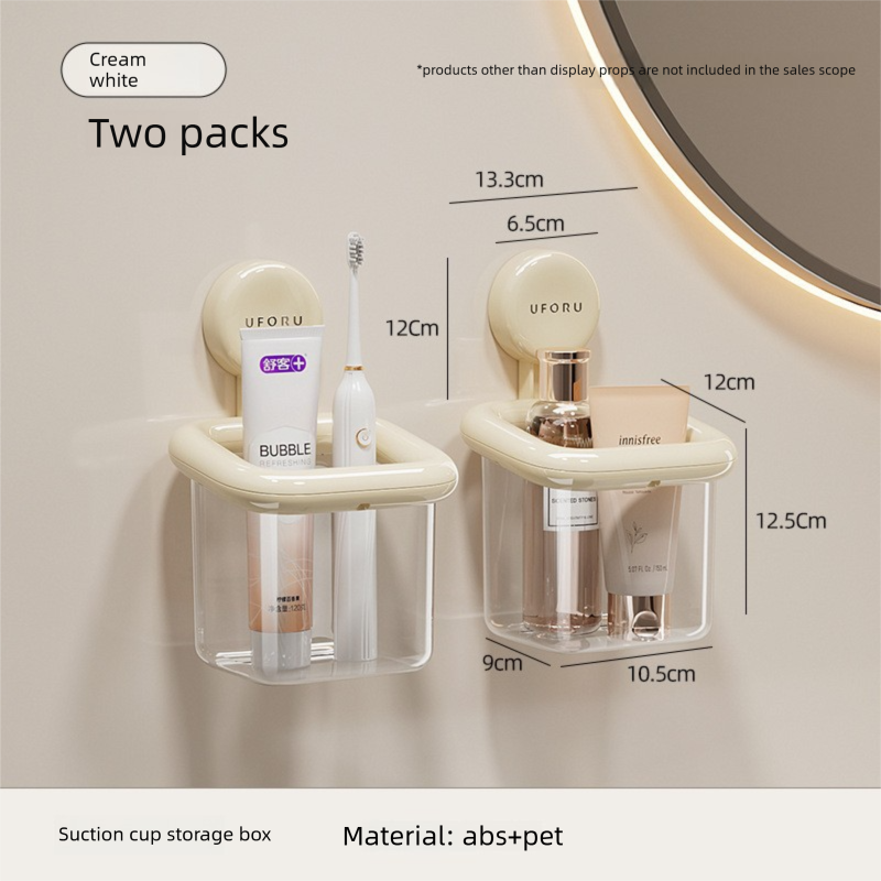 2 PCS Suction Cup Bathroom Organizer Wall Mounted Toothbrush Holder No Drill Storage Caddy with Drainage for Electric Toothbrush Razor Toothpaste Cream White