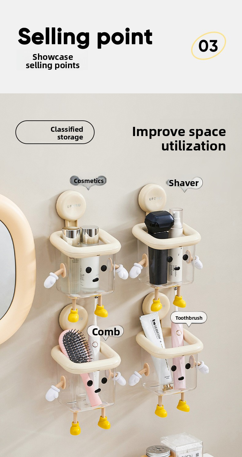 3 Pack Suction Cup Bathroom Organizer Wall Mounted Toothbrush Holder No Drill Storage Caddy with Drainage for Electric Toothbrush Razor Makeup Black & Pink