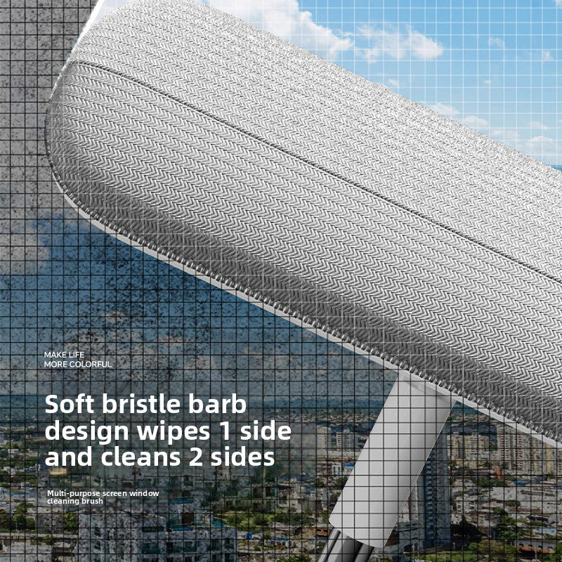 2-in-1 Window Fly Screen Cleaner Brush with Extendable 82cm Stainless Steel Handle Multifunctional Mesh Cleaning Tool for Wet and Dry Use on Glass and Carpets