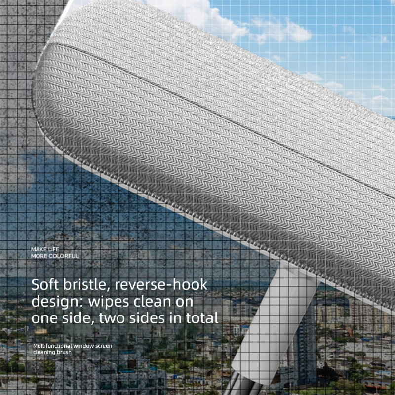 2-in-1 Window Fly Screen Cleaner Brush with Extendable 82cm Stainless Steel Handle and Wall Mount Clip Multifunctional Mesh Cleaning Tool for Wet and Dry Use