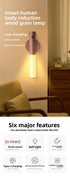 Matte Black Motion Sensor Night Light LED Rechargeable Magnetic Stick Wall Lamp Smart Wireless Batten for Hallway Staircase Modern Style Warm White