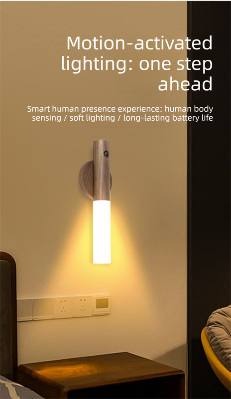 Matte Black Motion Sensor Night Light LED Rechargeable Magnetic Stick Wall Lamp Smart Wireless Batten for Hallway Staircase Modern Style Warm White