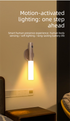 Matte Black Motion Sensor Night Light LED Rechargeable Magnetic Stick Wall Lamp Smart Wireless Batten for Hallway Staircase Modern Style Warm White