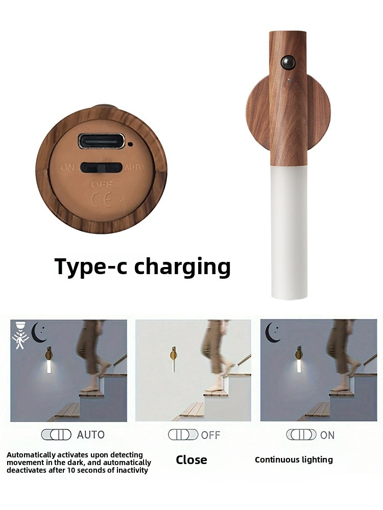 White Motion Sensor Night Light LED Rechargeable Magnetic Stick Wall Lamp Smart Wireless Batten for Hallway Staircase Nursery Warm White
