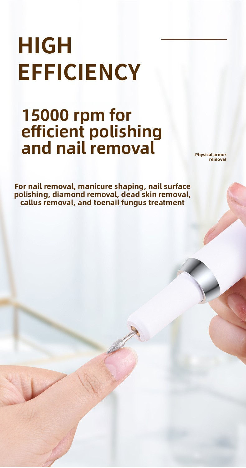 Electric Nail Drill Machine Cordless Portable E-File Kit with Charging Base LED Display 3 Speeds 15000RPM for Gel Polish Acrylic Removal Manicure Pedicure Home White