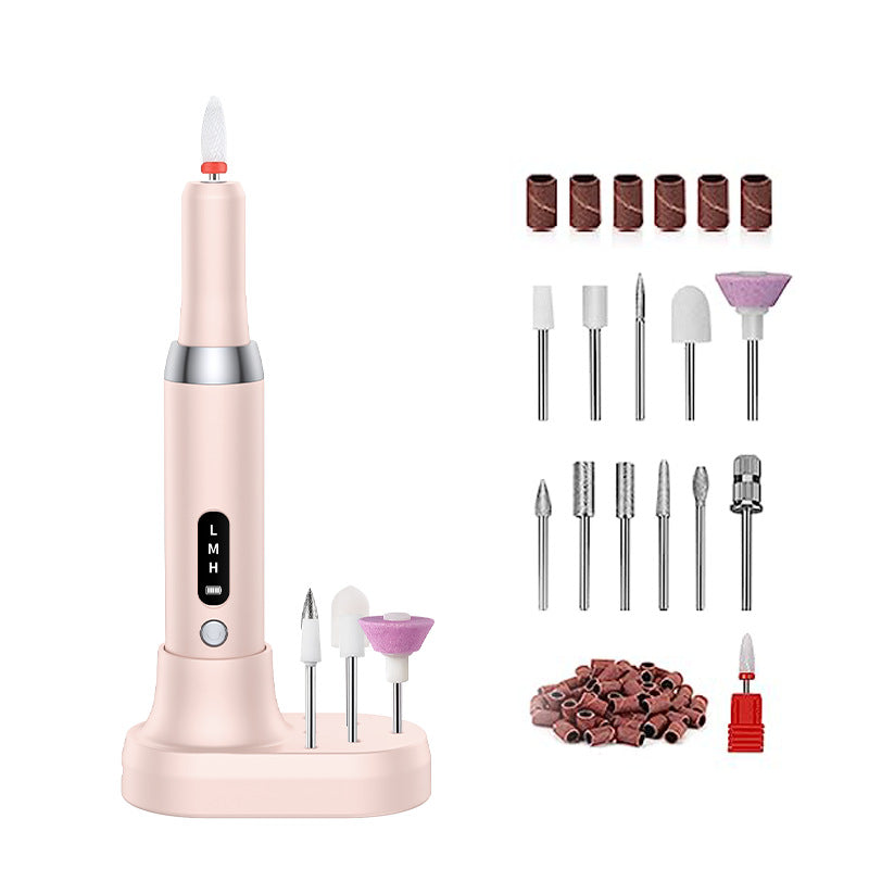 Electric Nail Drill Machine Cordless Portable E-File Kit with Charging Base LED Display 3 Speeds 15000RPM for Gel Polish Acrylic Removal Manicure Pedicure Home Pink