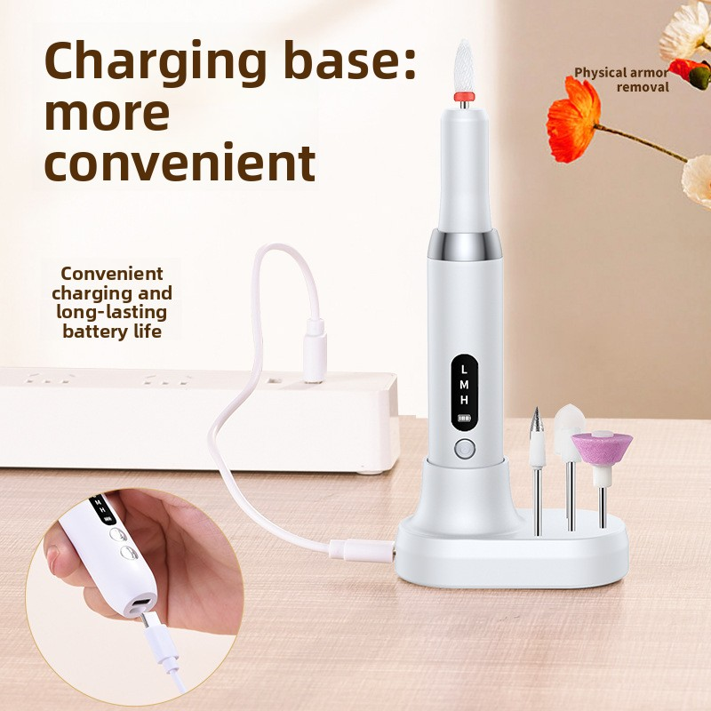 Electric Nail Drill Machine Cordless Portable E-File Kit with Charging Base LED Display 3 Speeds 15000RPM for Gel Polish Acrylic Removal Manicure Pedicure Home Khaki