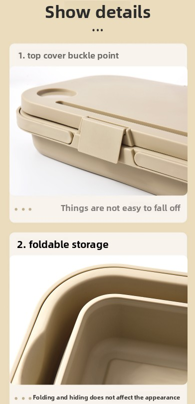 Collapsible Picnic Basket with Mini Table Lid Portable Folding Storage Crate with Cup Holders and Phone Stand Multi-Functional Outdoor Camping Sink Basin Khaki