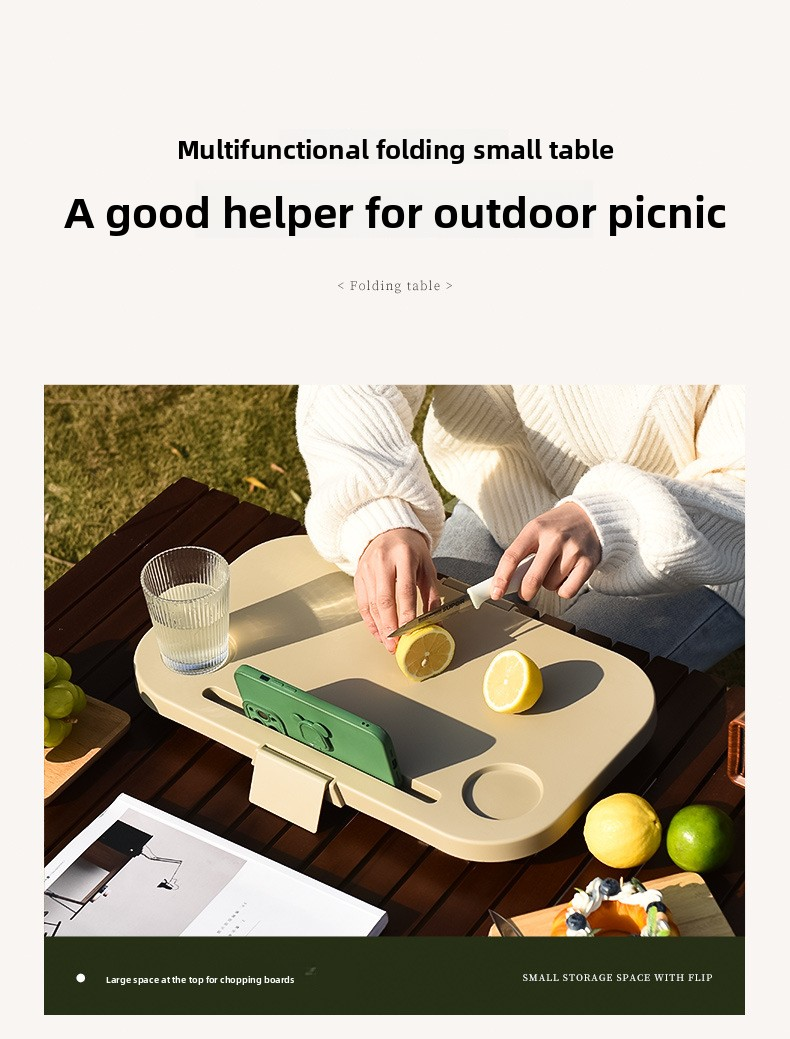 Collapsible Picnic Basket with Mini Table Lid Portable Folding Storage Crate with Cup Holders and Phone Stand Multi-Functional Outdoor Camping Sink Basin Khaki