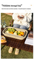 Collapsible Picnic Basket with Mini Table Lid Portable Folding Storage Crate with Cup Holders and Phone Stand Multi-Functional Outdoor Camping Sink Basin Green