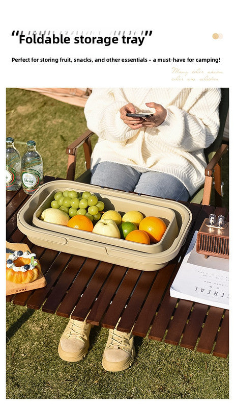 Collapsible Picnic Basket with Mini Table Lid Portable Folding Storage Crate with Cup Holders and Phone Stand Multi-Functional Outdoor Camping Sink Basin Green