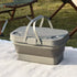 Collapsible Picnic Basket with Mini Table Lid Portable Folding Storage Crate with Cup Holders and Phone Stand Multi-Functional Outdoor Camping Sink Basin Grey