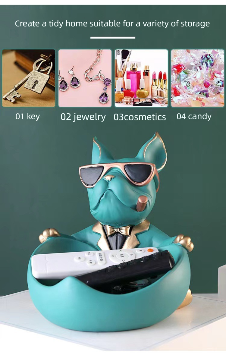 Cool French Bulldog Storage Figurine Resin Statue Key Bowl Candy Dish Entryway Organiser Modern Home Decor Gift Black