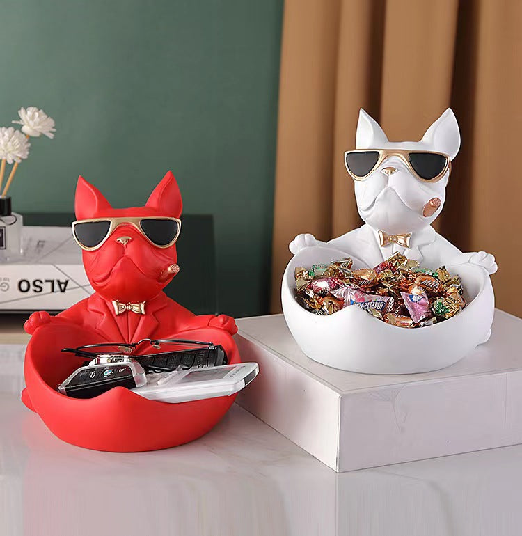Cool French Bulldog Storage Figurine Resin Statue Key Bowl Candy Dish Entryway Organiser Modern Home Decor Gift Black