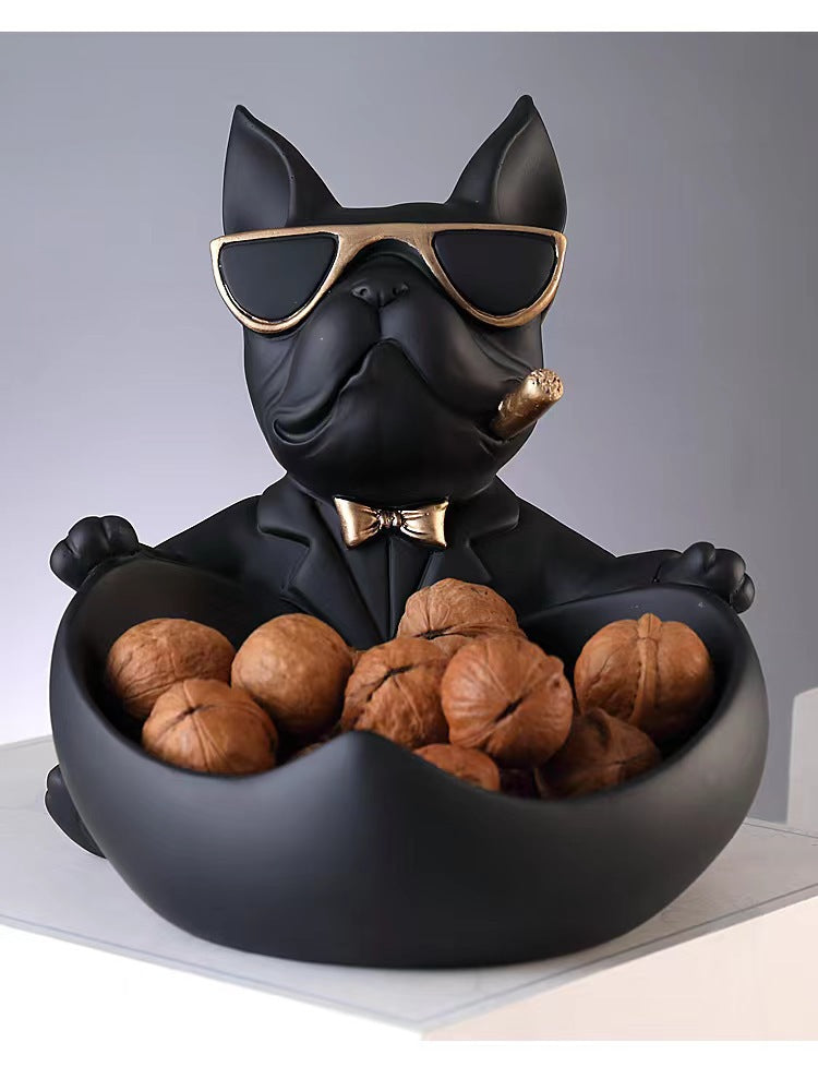 French Bulldog Pushing Wheelbarrow Storage Figurine Resin Statue Key Bowl Candy Dish Entryway Organiser Home Decor Gift Orange