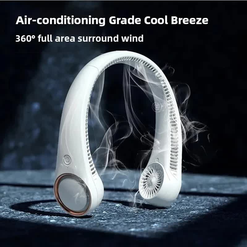 Portable Neck Fan 4000mAh Rechargeable Bladeless Personal Fan 3 Speeds Quiet Hands Free Cooling Device with 360 Airflow USB Type-C for Travel Outdoor Black