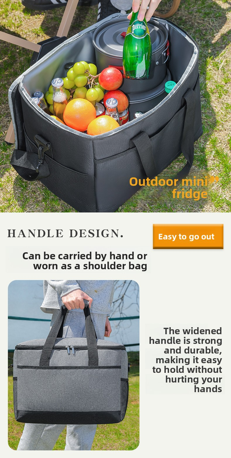 Large 35L Insulated Cooler Bag Soft Sided Leakproof Thermal Tote for Camping Beach Picnic BBQ Heavy Duty Grocery Carrier Grey