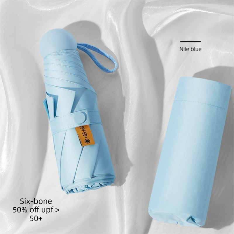 Mini Capsule Umbrella UPF 50+ Sun Protection Compact Pocket Parasol Lightweight Travel Rain Shade Windproof 6 Ribs UV Block Nile Blue