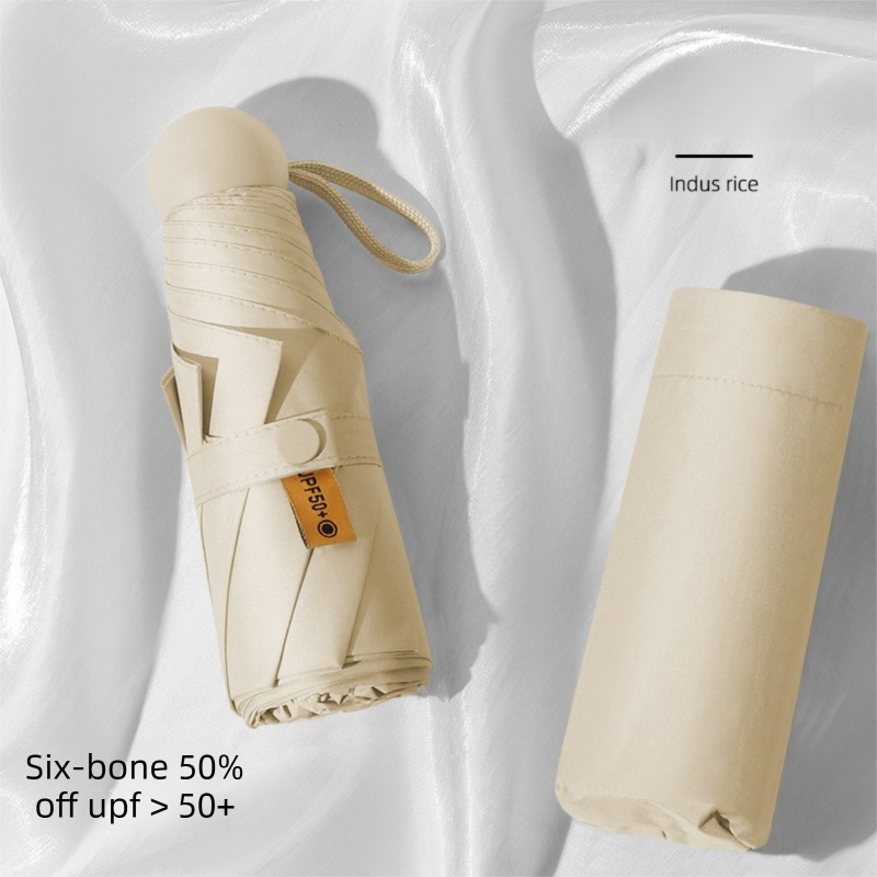 Mini Capsule Umbrella UPF 50+ Sun Protection Compact Pocket Parasol Lightweight Travel Rain Shade Windproof 6 Ribs UV Block Warm sand color