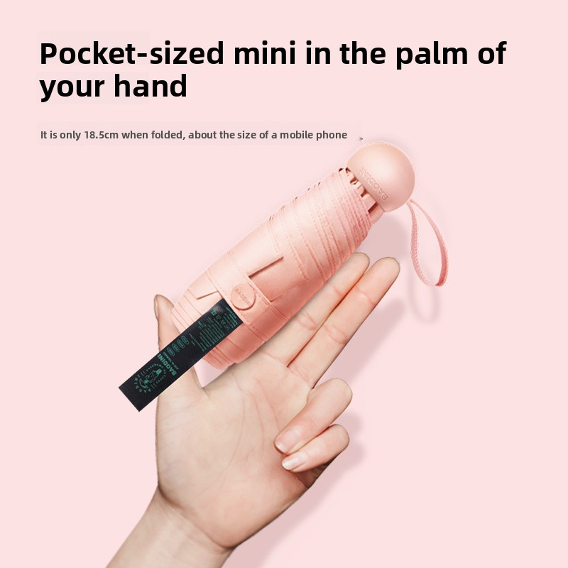 Mini Capsule Umbrella UPF 50+ Sun Protection Compact Pocket Parasol Lightweight Travel Rain Shade Windproof 6 Ribs UV Block Olive Green