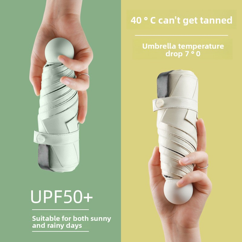 Mini Capsule Umbrella UPF 50+ Sun Protection Compact Pocket Parasol Lightweight Travel Rain Shade Windproof 6 Ribs UV Block Fog Green
