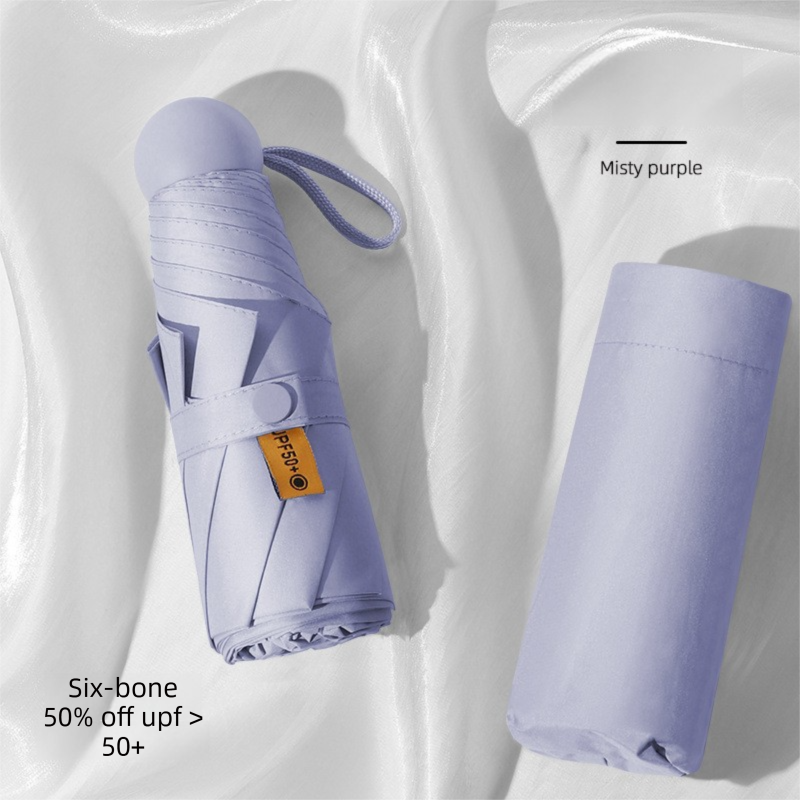 Mini Capsule Umbrella UPF 50+ Sun Protection Compact Pocket Parasol Lightweight Travel Rain Shade Windproof 6 Ribs UV Block Light Purple