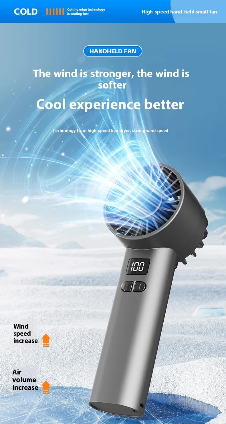 High Speed Handheld Turbo Fan 100 Adjustable Speeds Digital Display Portable Personal Cooling Device Rechargeable Type-C for Travel Outdoor White
