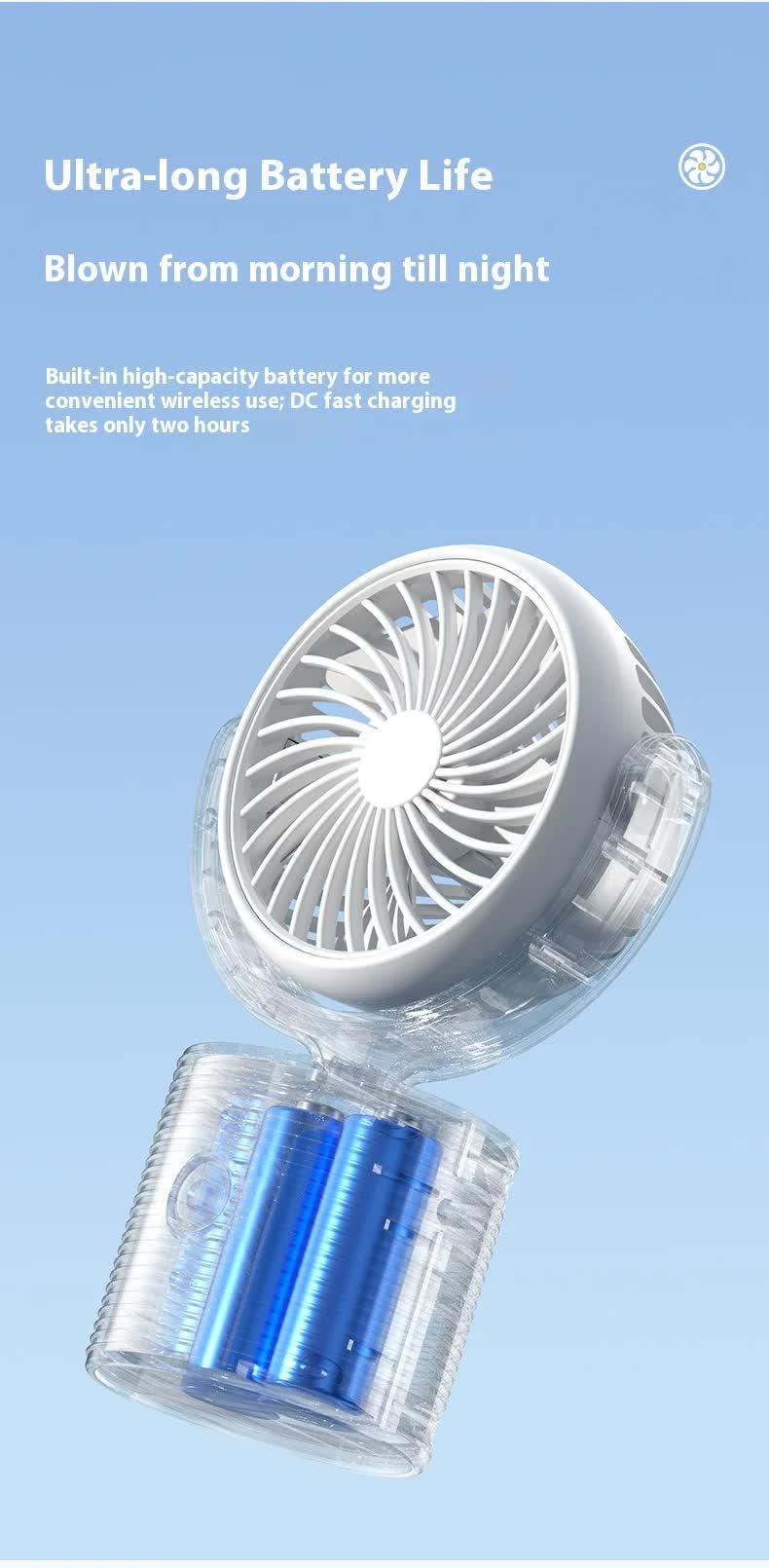 Portable Turbo Fan 3-in-1 Mini Handheld Desk Fan Rechargeable Personal Cooling Device with Neck Lanyard 180 Degree Adjustable Head Quiet Wind White