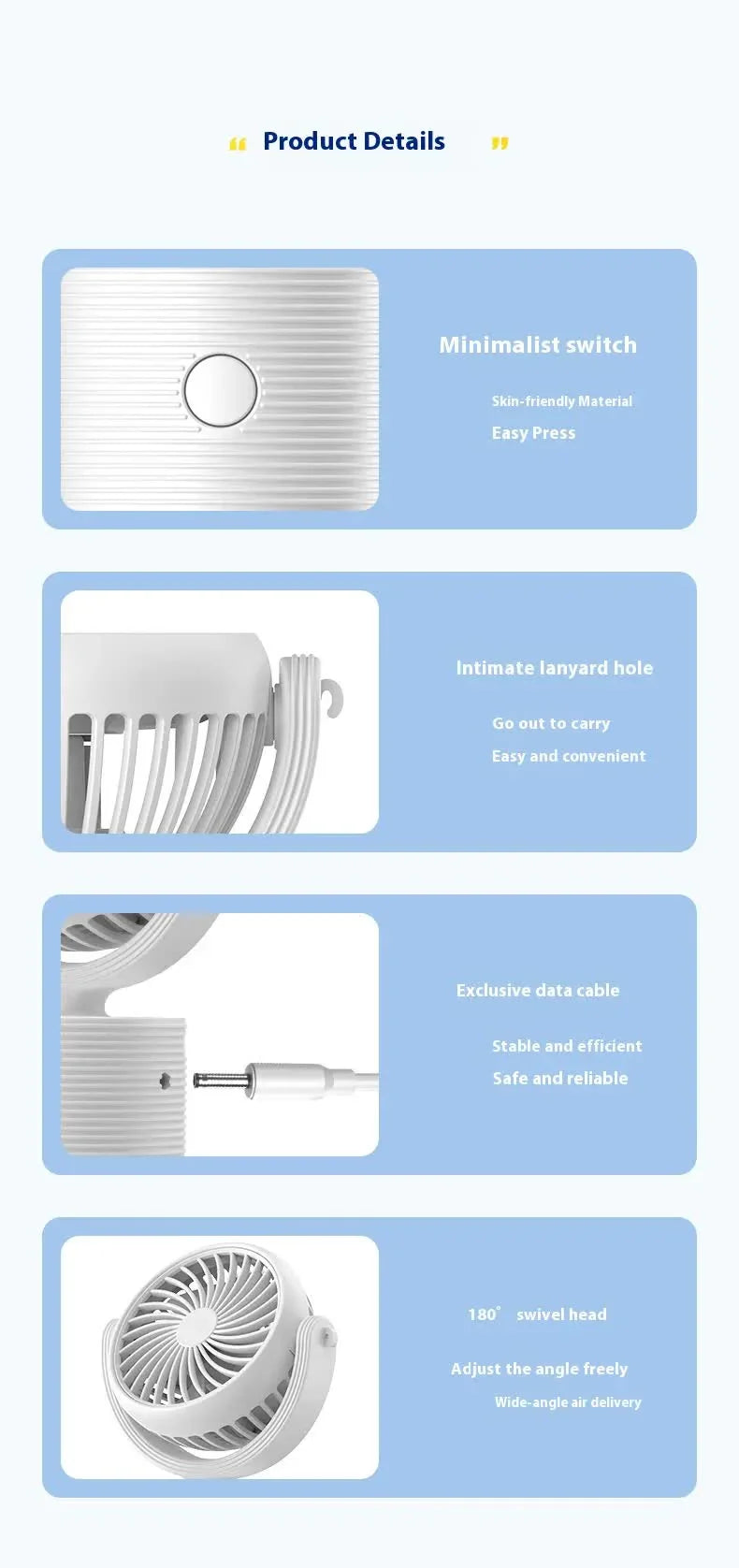 Portable Turbo Fan 3-in-1 Mini Handheld Desk Fan Rechargeable Personal Cooling Device with Neck Lanyard 180 Degree Adjustable Head Quiet Wind White