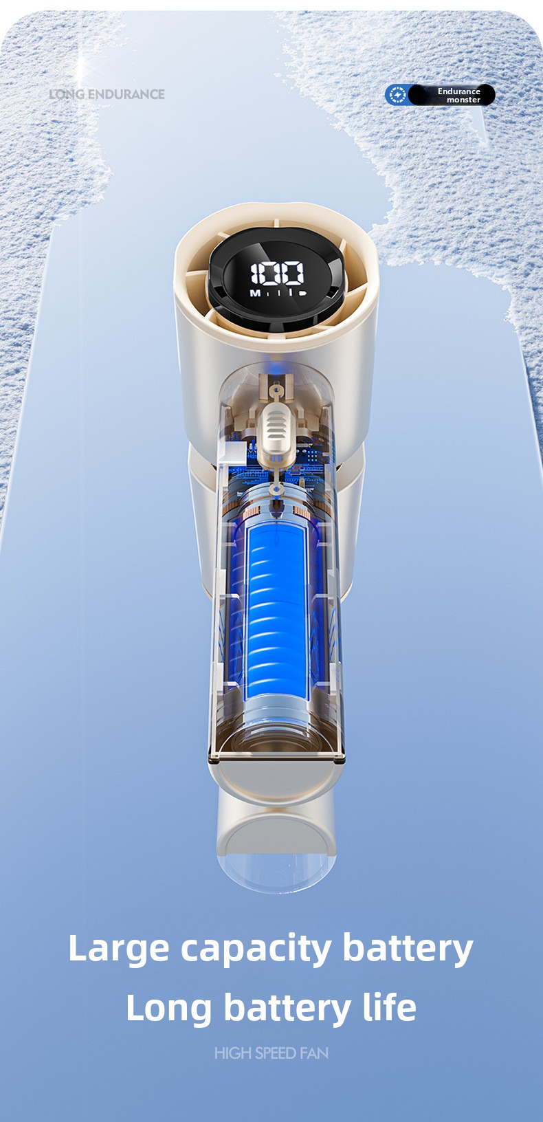 High Speed Handheld Turbo Fan Champagne Gold 3 Adjustable Speeds LED Display Portable Personal Cooling Fan Rechargeable for Travel Office Outdoor