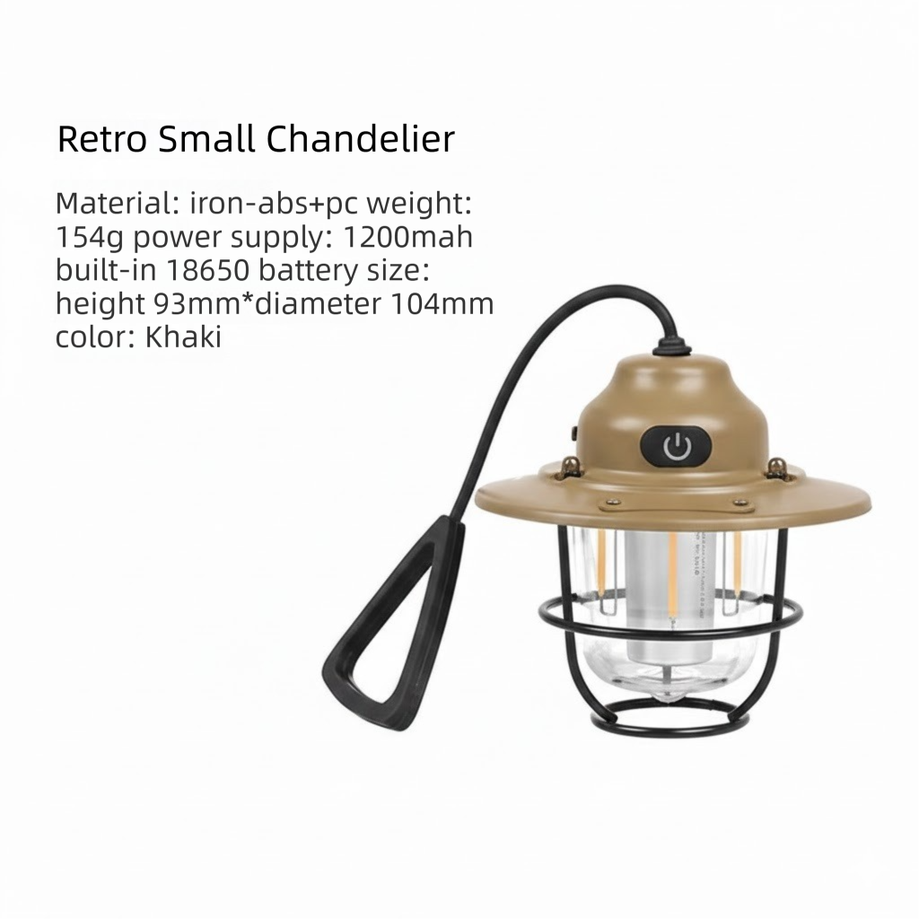Retro LED Camping Lantern Rechargeable Pinecone Light Dimmable 4 Modes IPX4 Waterproof Hanging Tent Lamp for Outdoor Hiking Fishing Khaki