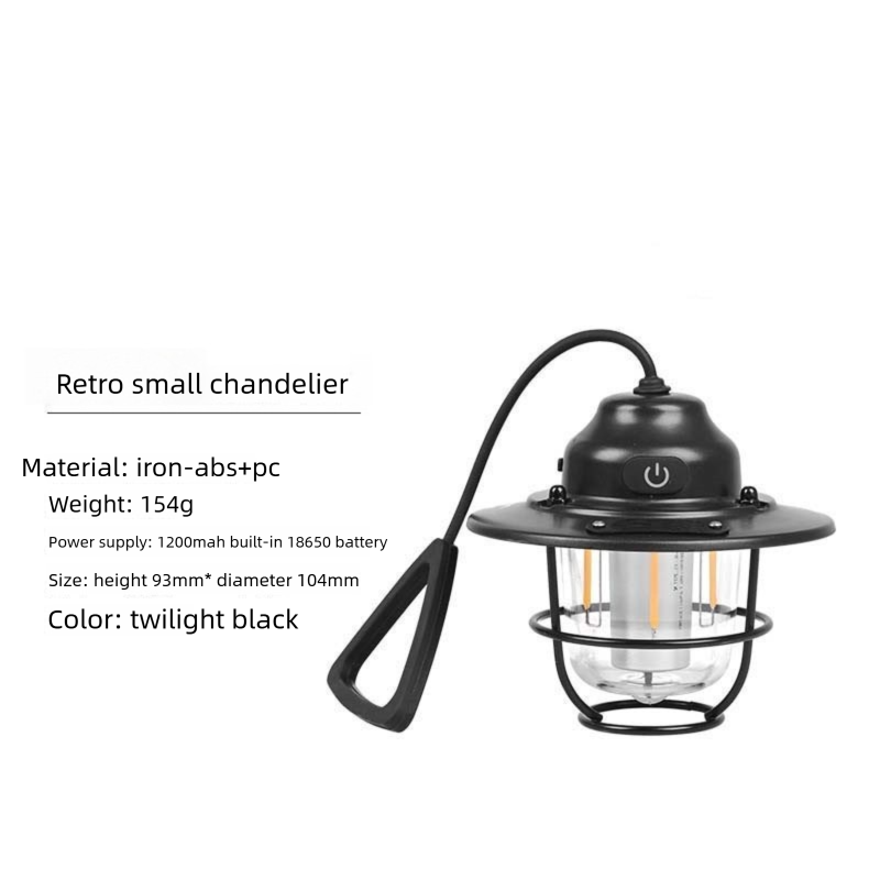 Retro LED Camping Lantern Rechargeable Pinecone Light Dimmable 4 Modes IPX4 Waterproof Hanging Tent Lamp for Outdoor Hiking Fishing Black