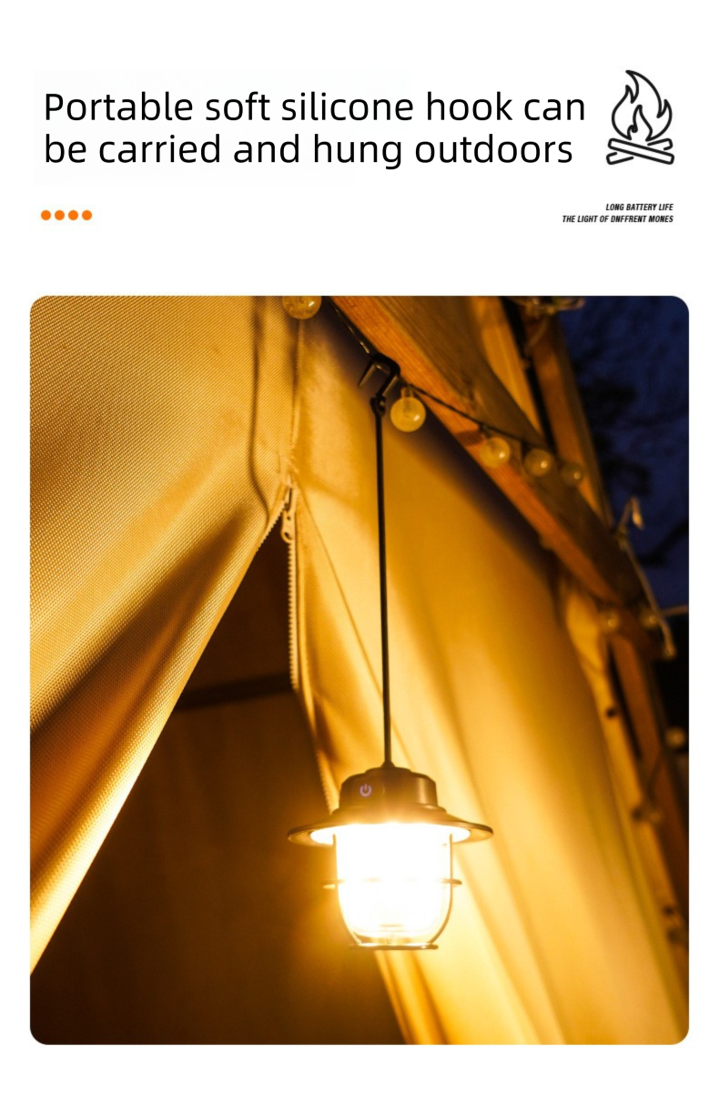 Retro LED Camping Lantern Rechargeable Pinecone Light Dimmable 4 Modes IPX4 Waterproof Hanging Tent Lamp for Outdoor Hiking Fishing Black