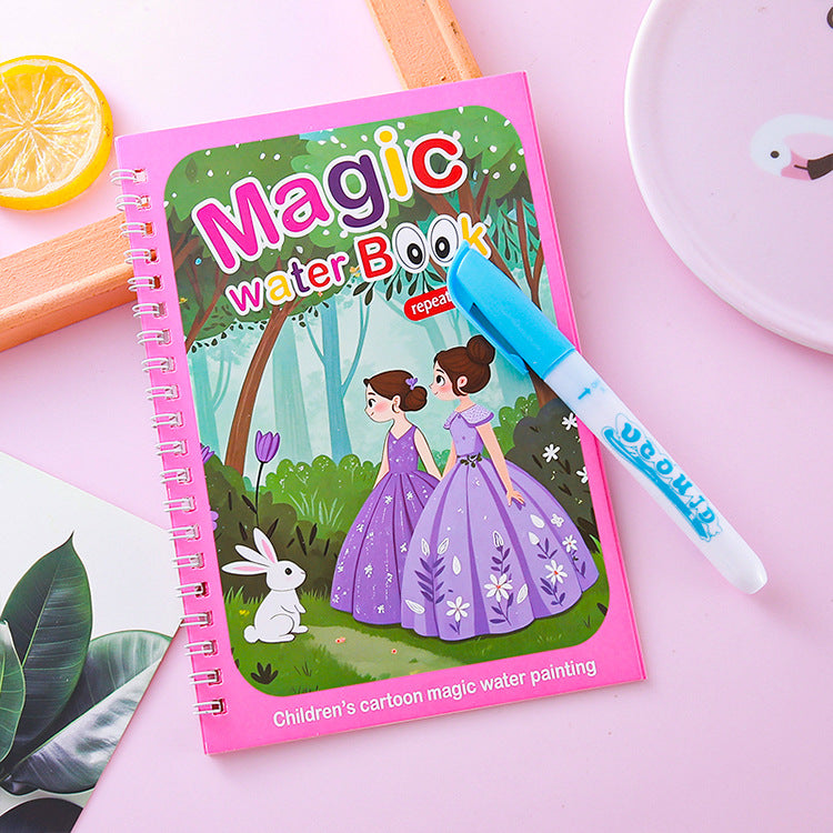 2 PCS Magic Water Colouring Book Reusable Mess Free Painting Set Animal Farm and Fairy Princess Themes with Refillable Water Pens for Kids Travel Activity