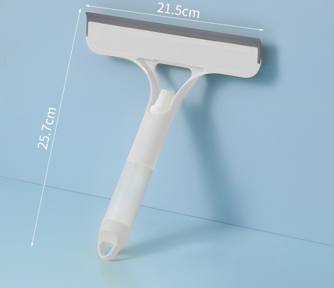 White 3-in-1 Window Squeegee with Built-in Spray Bottle - Dual Sided Sponge Glass Cleaner - Streak Free Tool for Shower Screens, Mirrors & Car Windows