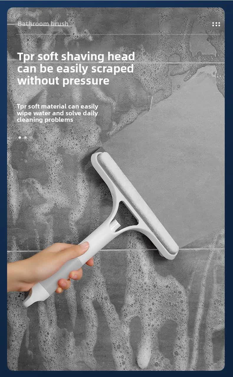 White 3-in-1 Window Squeegee with Built-in Spray Bottle - Dual Sided Sponge Glass Cleaner - Streak Free Tool for Shower Screens, Mirrors & Car Windows