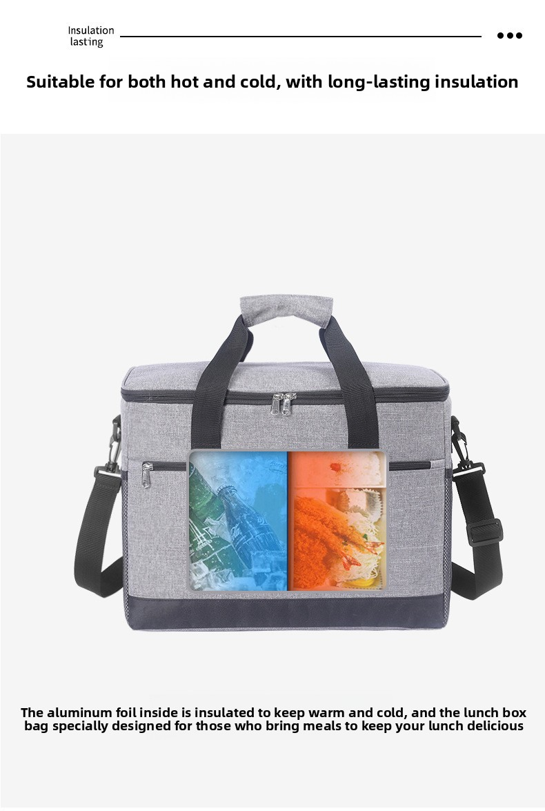 Large 30L Insulated Cooler Bag - Leakproof Thermal Lunch Tote with Shoulder Strap - Heavy Duty Grey Picnic Box for Beach, Camping & Work