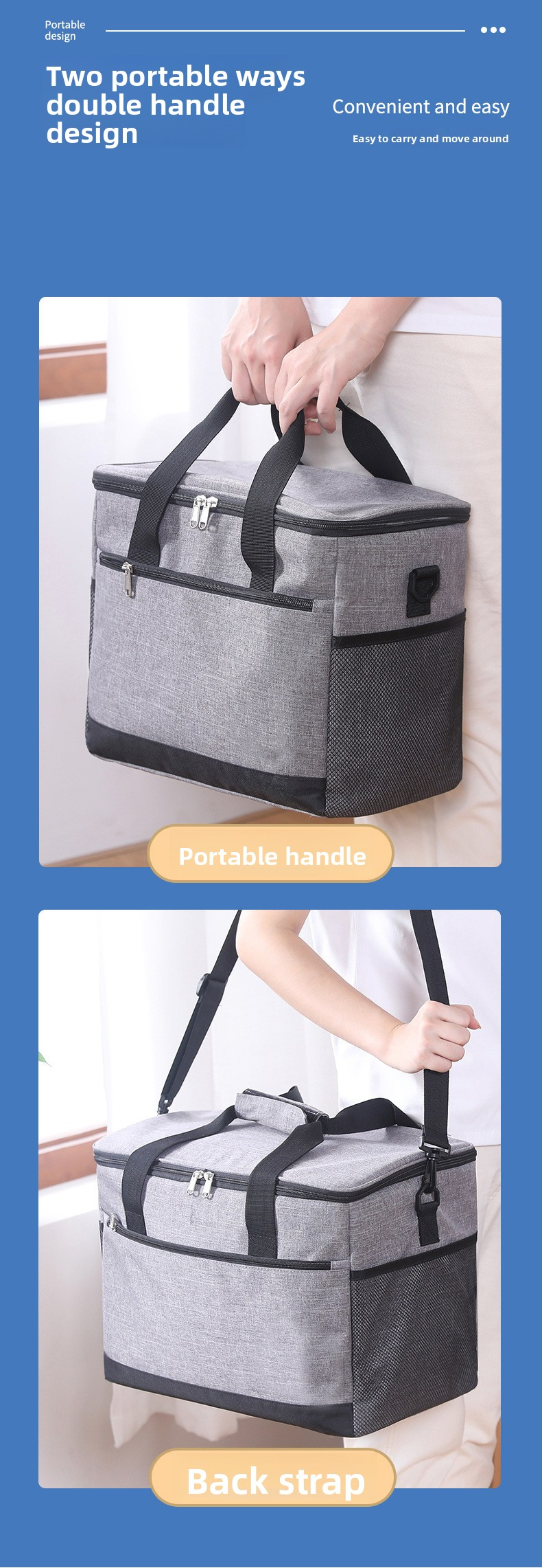 Large 30L Insulated Cooler Bag - Leakproof Thermal Lunch Tote with Shoulder Strap - Heavy Duty Blue Picnic Box for Beach, Camping & Work