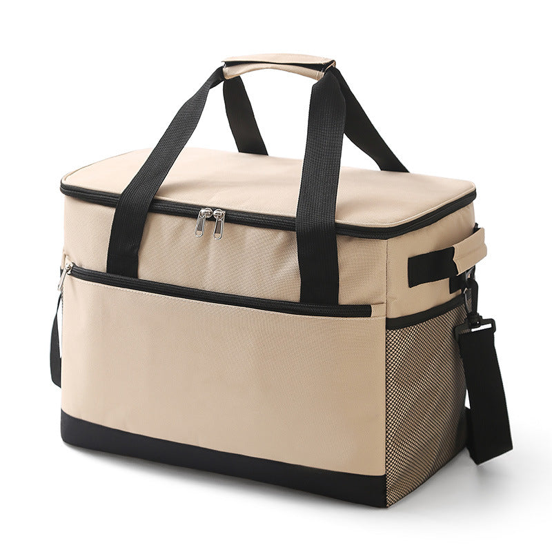 Large 18L Insulated Cooler Bag - Leakproof Thermal Lunch Tote with Shoulder Strap - Heavy Duty Beige Picnic Box for Beach, Camping & Work