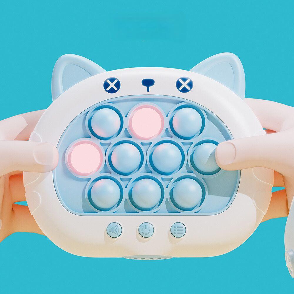 Electronic Fast Push Pop Game - Blue Cat Fidget Console with Lights & Sound - 4 Modes Memory & Speed Challenge - Interactive Sensory Toy for Kids 3+ & Travel