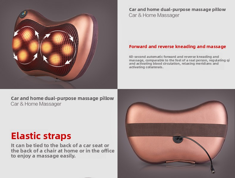 Electric Shiatsu Massage Pillow with Heat - Dual Button Deep Kneading Neck & Back Massager - Adjustable Speed & Direction Car Home Cushion - Brown