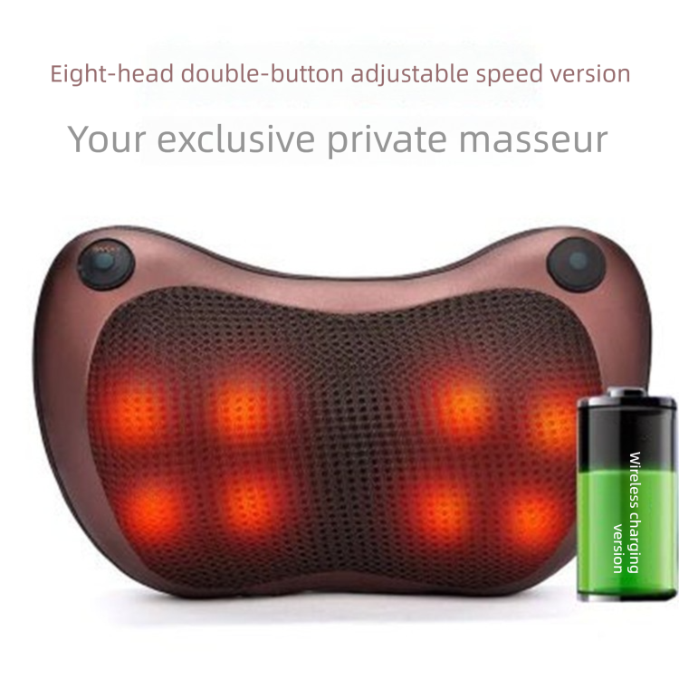 Cordless Rechargeable Shiatsu Massage Pillow - 8 Node Deep Kneading Neck & Back Massager with Heat - Wireless Portable Cushion for Home Car & Travel - Brown