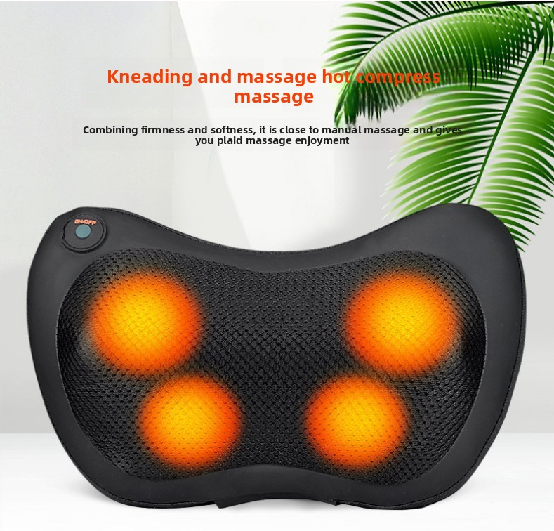 Cordless Rechargeable Shiatsu Massage Pillow - 8 Node Deep Kneading Neck & Back Massager with Heat - Wireless Portable Cushion for Home Car & Travel - Brown