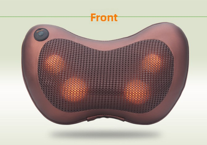Cordless Rechargeable Shiatsu Massage Pillow - 8 Node Dual Button Neck & Back Massager with Heat - Wireless Deep Kneading Cushion for Car Home & Travel - Brown
