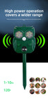 Solar Ultrasonic Animal Repeller - Owl Design with 14 LED Flashing Lights - Outdoor Motion Sensor Deterrent for Birds, Cats, Dogs & Rodents - 5 Adjustable Modes with USB Charging