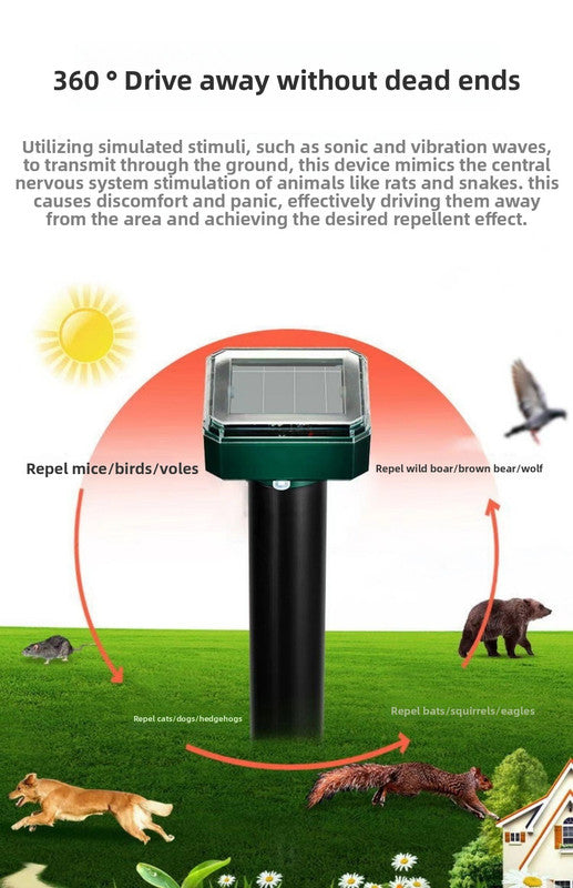 Solar-Powered Sonic Snake and Rodent Repeller Ground Stake - Outdoor Waterproof Ground Vibration Pest Deterrent Device - Ultrasonic Control for Moles, Voles, and House Mice - Garden Lawn Protection - Green Square Top Model