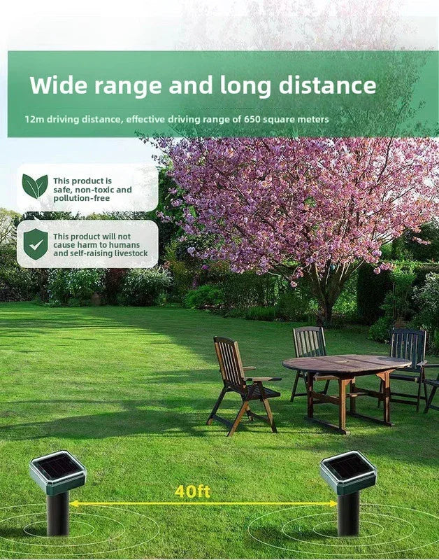 Solar-Powered Sonic Snake and Rodent Repeller Ground Stake - Outdoor Waterproof Ground Vibration Pest Deterrent Device - Ultrasonic Control for Moles, Voles, and House Mice - Garden Lawn Protection - Green Circular Top Model