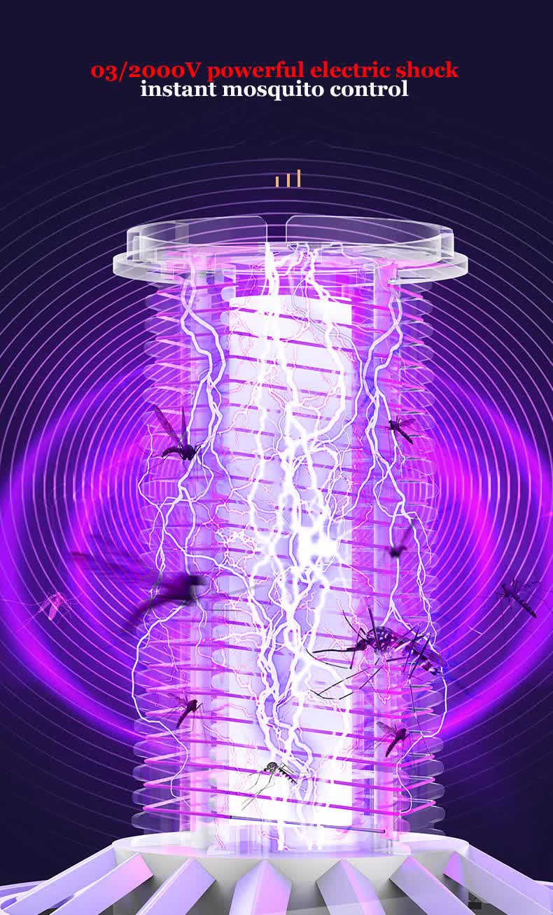 2-in-1 Rechargeable Mosquito Zapper & Camping Lantern - 2000V Electric Insect Killer with Smart Digital Display - 2000mAh Battery Portable Bug Trap for Outdoor Tent Patio & Home - IPX5 Waterproof - White